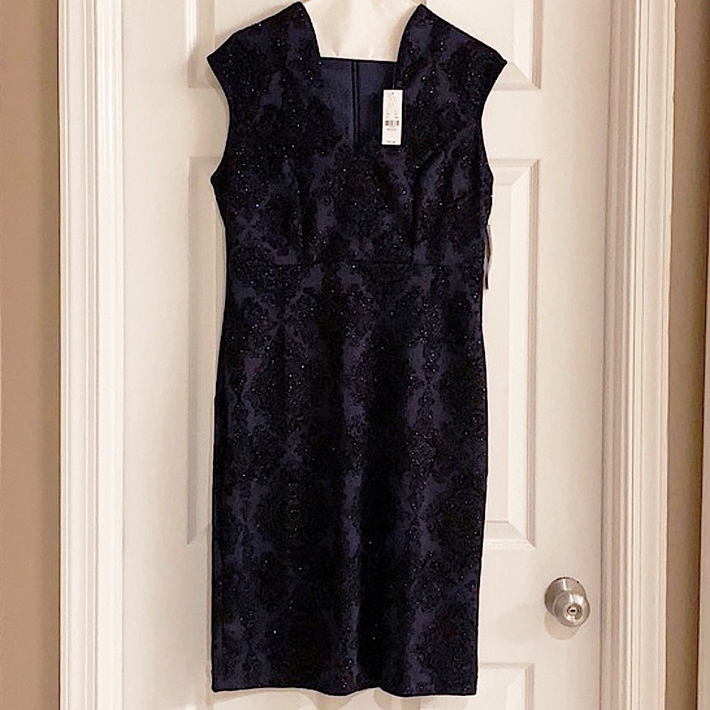 NEW! Navy & Black Glitter, Sheath Dress 7th Avenue
